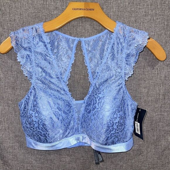 INC SZ LARGE Blue Bralette Lace Cami Wireless Baby Doll Flutter Sleeve NEW $33 - Picture 1 of 9